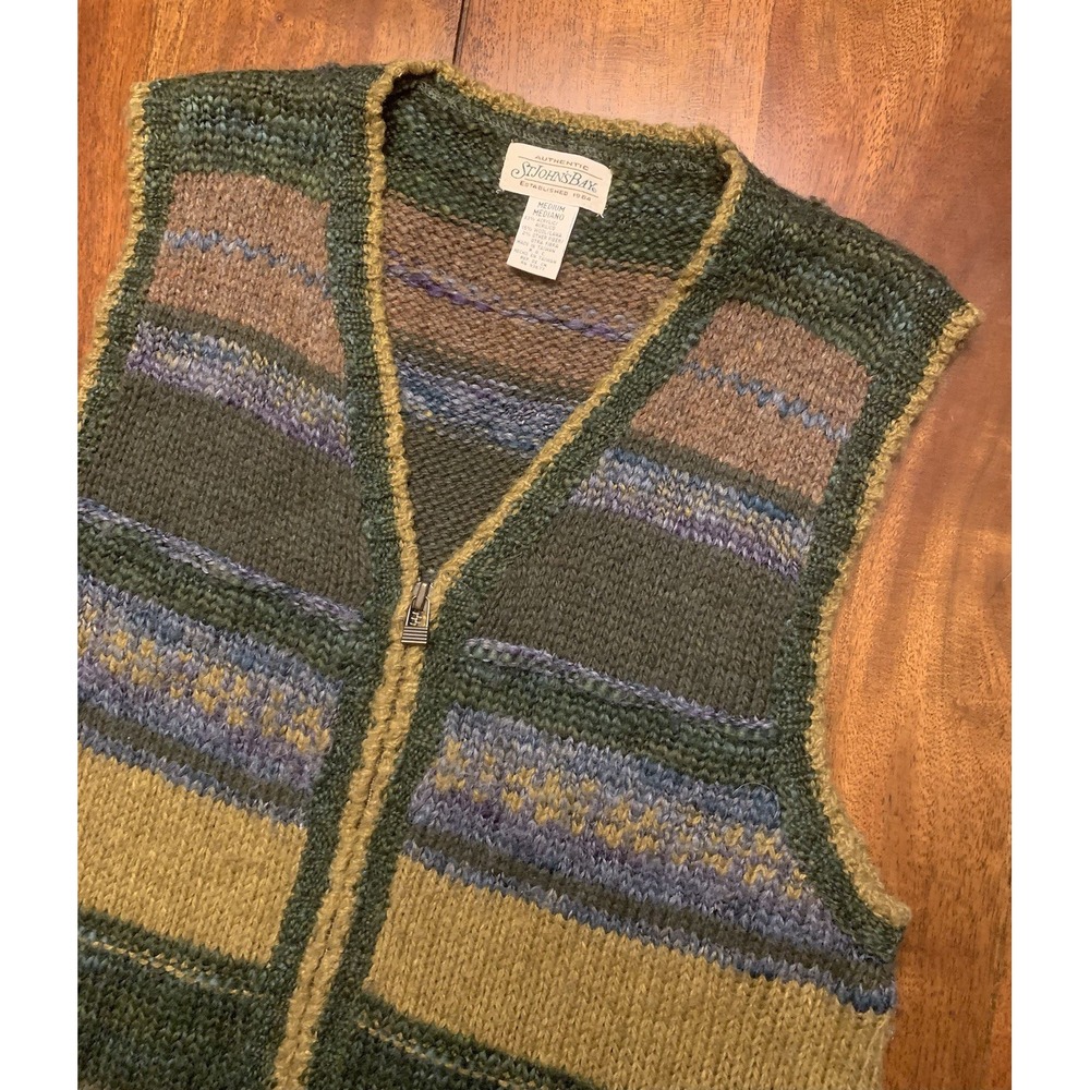 Vintage St Johns Bay Zip Sweater Vest Womens M Olive Chunky Y2K 90s Wool Acrylic